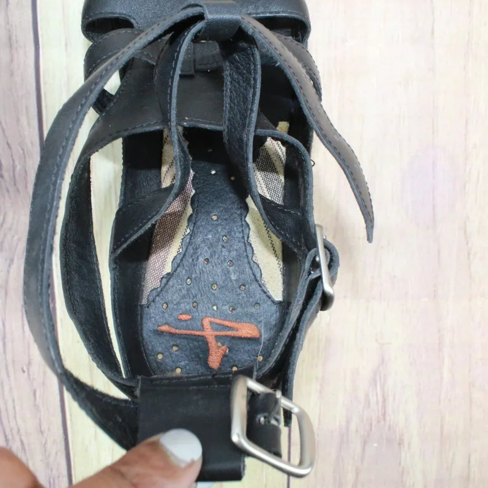 J. Denise Black Leather Ankle Strappy Gladiator Heels Pump Shoes Size US 10 - Picture 6 of 9